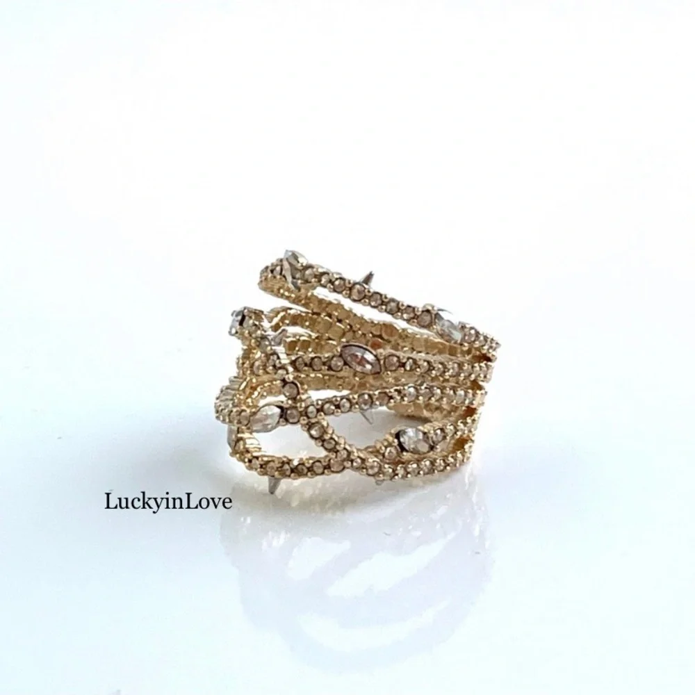ALEXIS BITTAR • Gold Orbiting Crystal Encrusted  Thorny Lace Ring Size 6